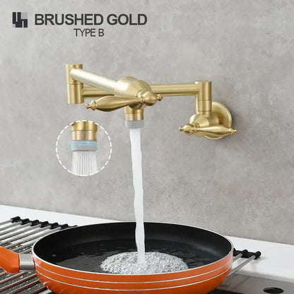 Brass double joint telescopic kitchen faucet with two spray modes