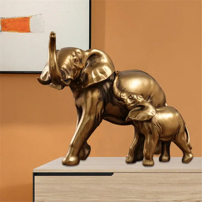 Brass elephant art decor mother and calf sculpture living room