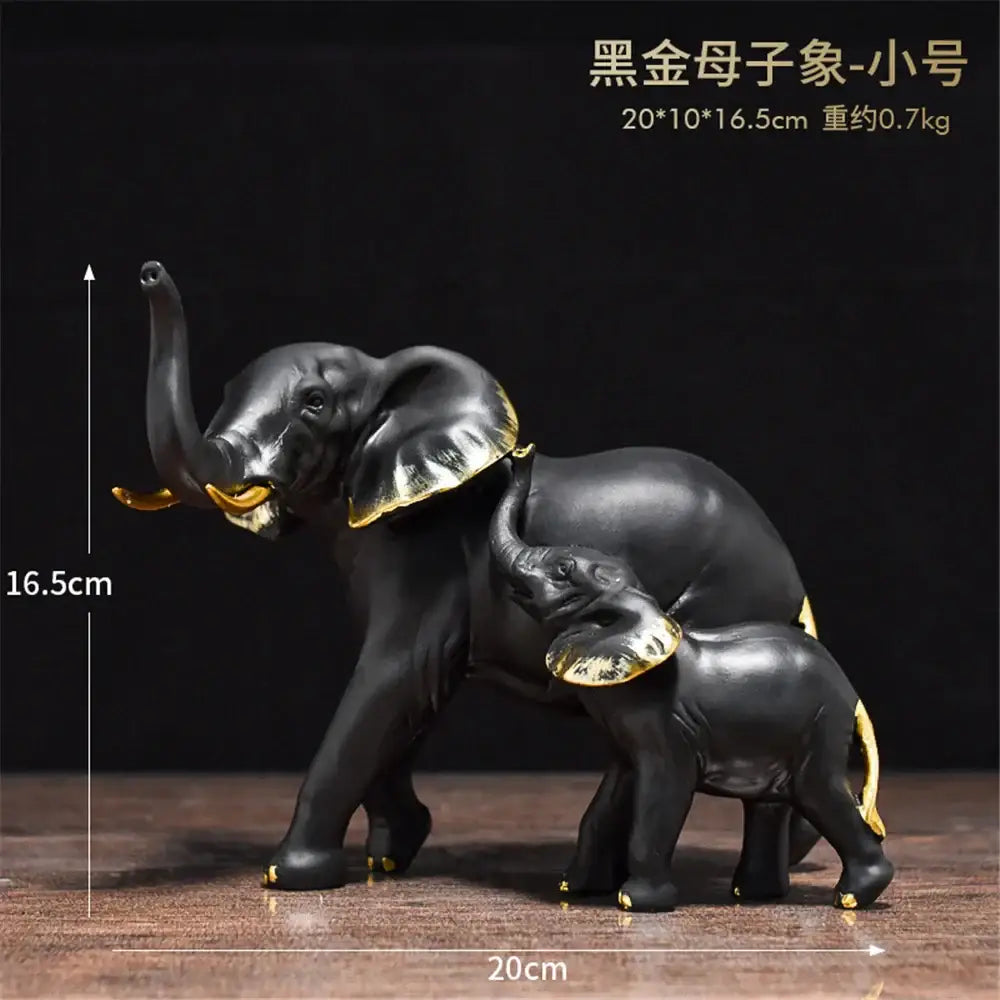 Brass elephant art decor mother and calf sculpture living room