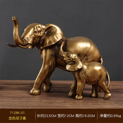 Brass elephant art decor mother and calf sculpture living room