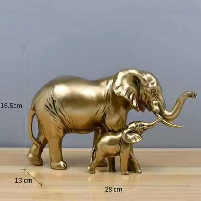 Brass elephant art decor mother and calf sculpture living room