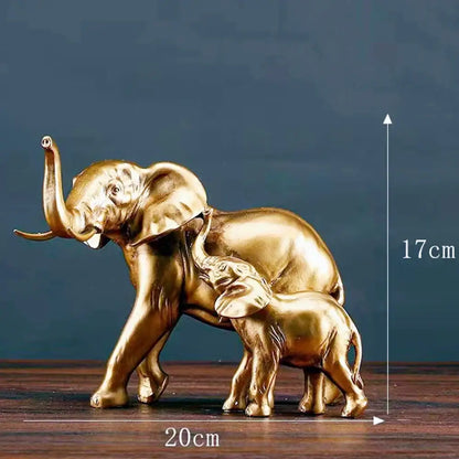 Brass elephant art decor mother and calf sculpture living room