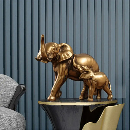 Brass elephant art decor mother and calf sculpture living room