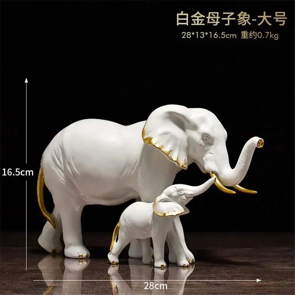 Brass elephant art decor mother and calf sculpture living room