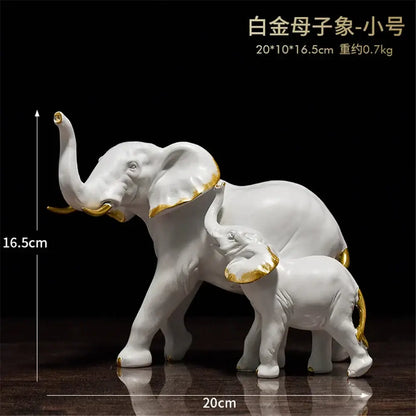 Brass elephant art decor mother and calf sculpture living room
