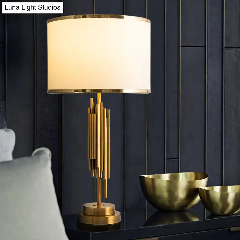 Brass fabric shade table lamp bedroom gold lighting