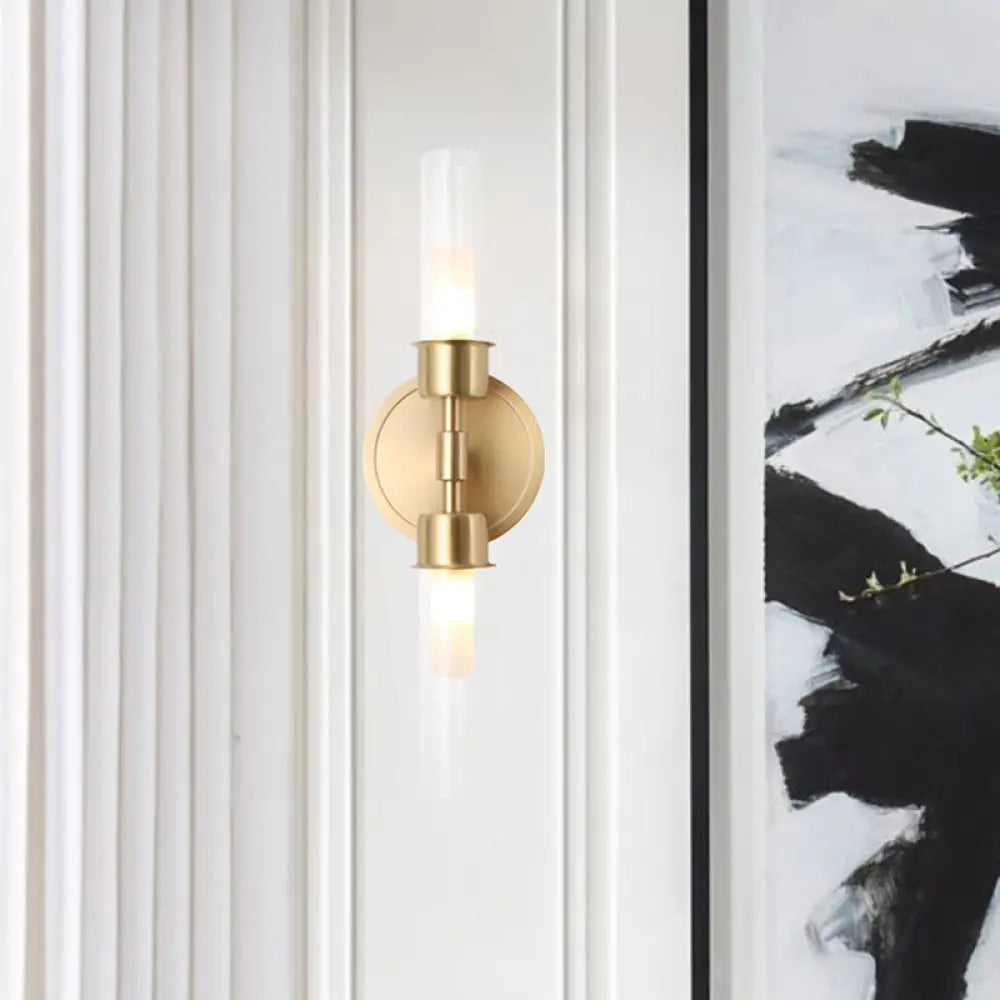 DecorBites™ Brass Finish Double Cylinder Wall Sconce - Clear Glass, 2 Lights