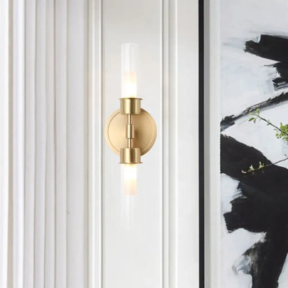 DecorBites™ Brass Finish Double Cylinder Wall Sconce - Clear Glass, 2 Lights