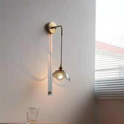 Brass flower gray glass led bathroom wall lamp