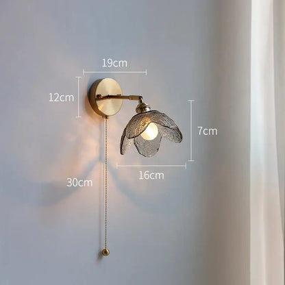 Brass flower gray glass led bathroom wall lamp