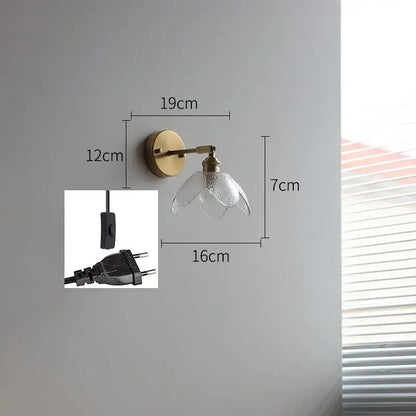 Brass flower gray glass led bathroom wall lamp