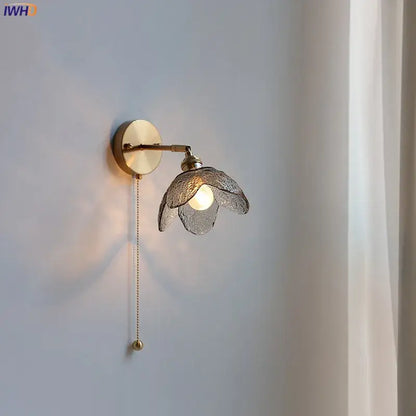 Brass flower gray glass led bathroom wall lamp