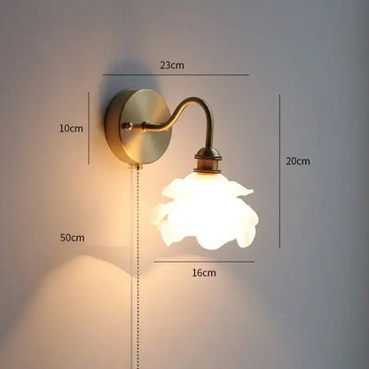Brass glass copper led wall sconce for bedroom mirror with pull chain