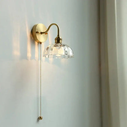 Brass glass copper led wall sconce for bedroom mirror with pull chain