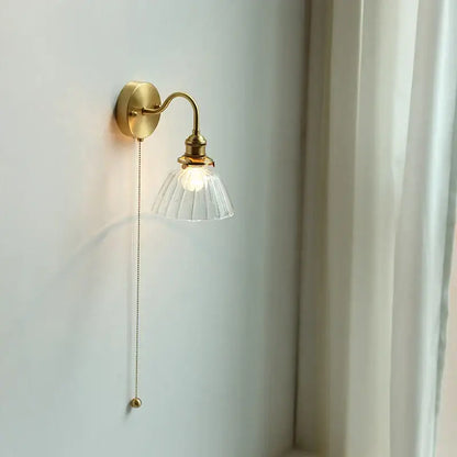 Brass glass copper led wall sconce for bedroom mirror with pull chain