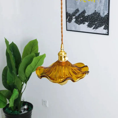 Brass glass lotus leaf pendant lamp dining room set