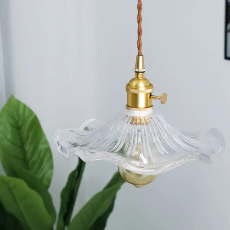 Brass glass lotus leaf pendant lamp dining room set