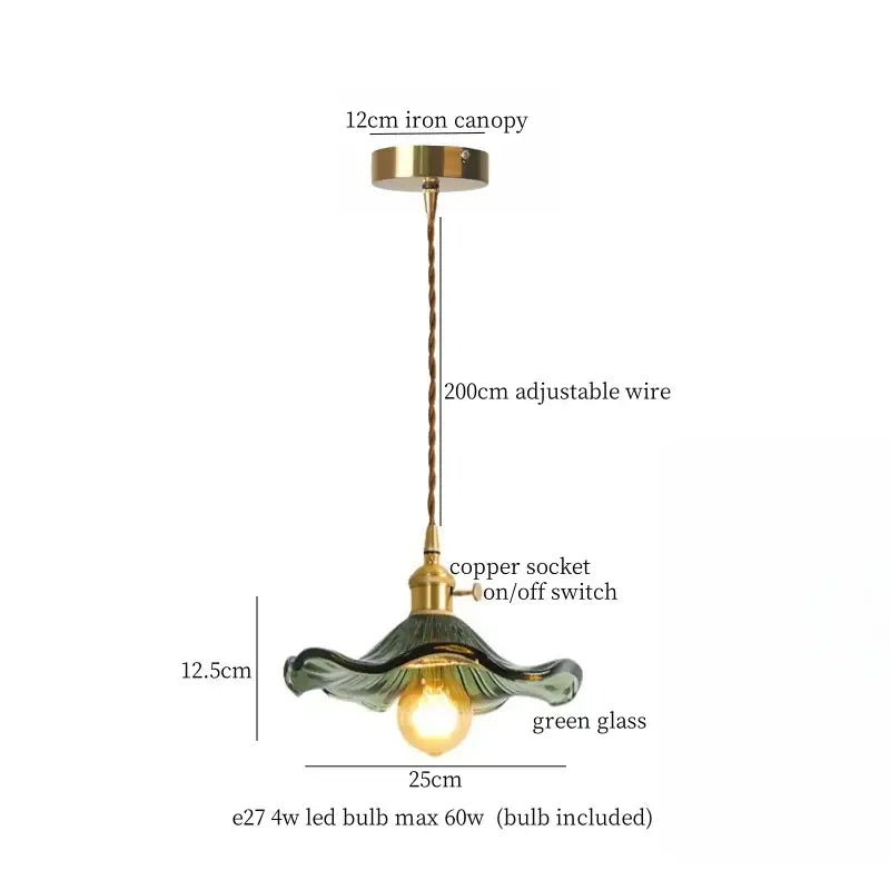 Brass glass lotus leaf pendant lamp dining room set