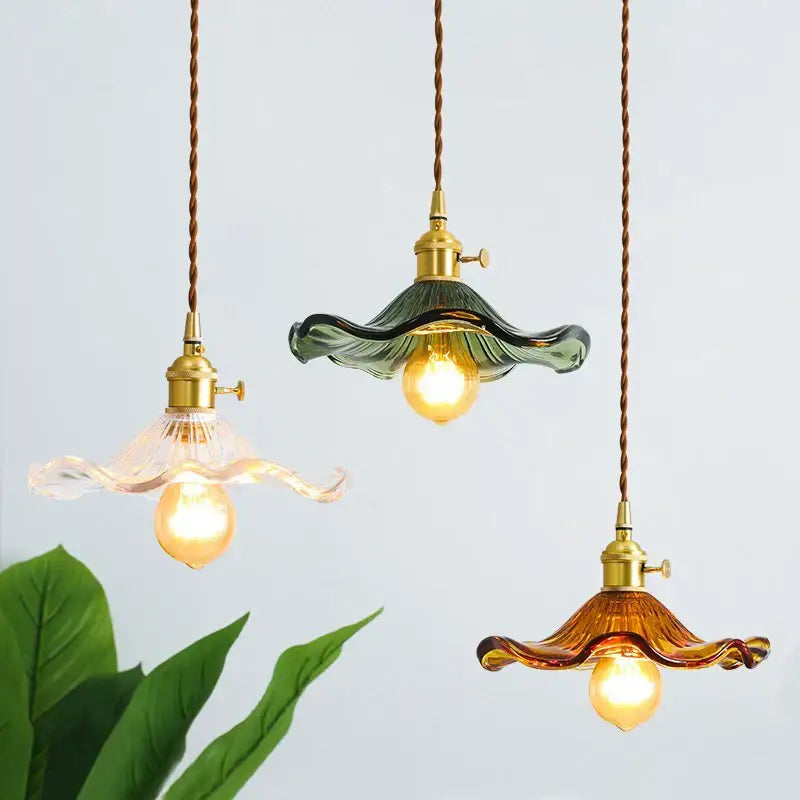 Brass glass lotus leaf pendant lamp dining room set