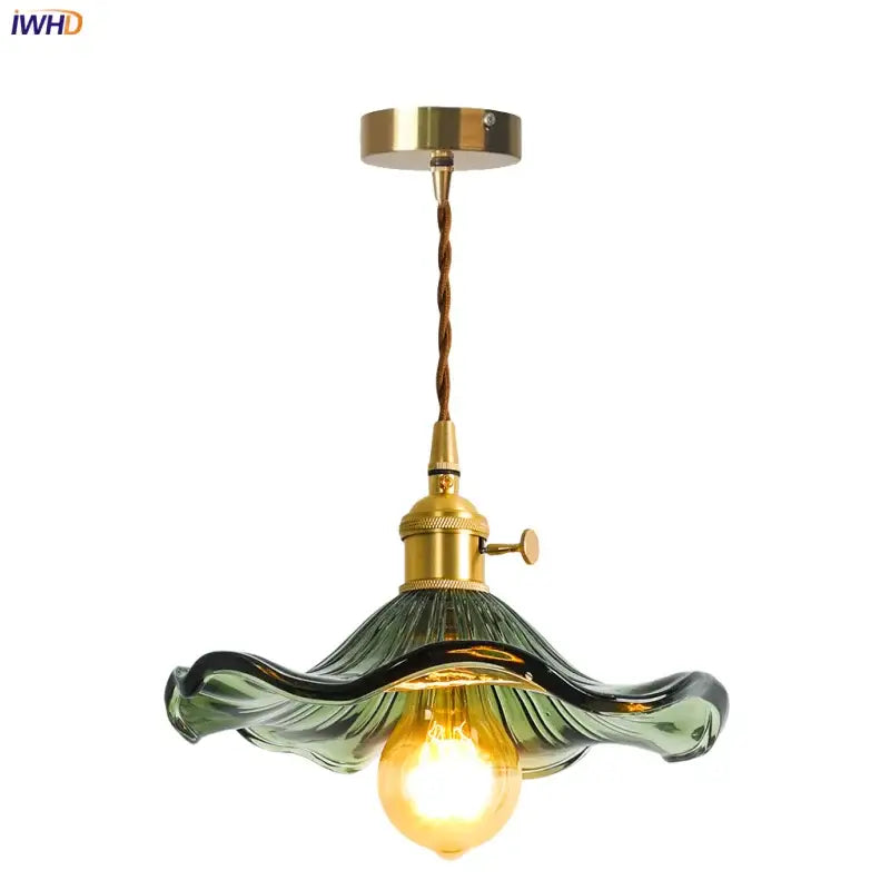 Brass glass lotus leaf pendant lamp dining room set