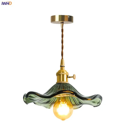 Brass glass lotus leaf pendant lamp dining room set