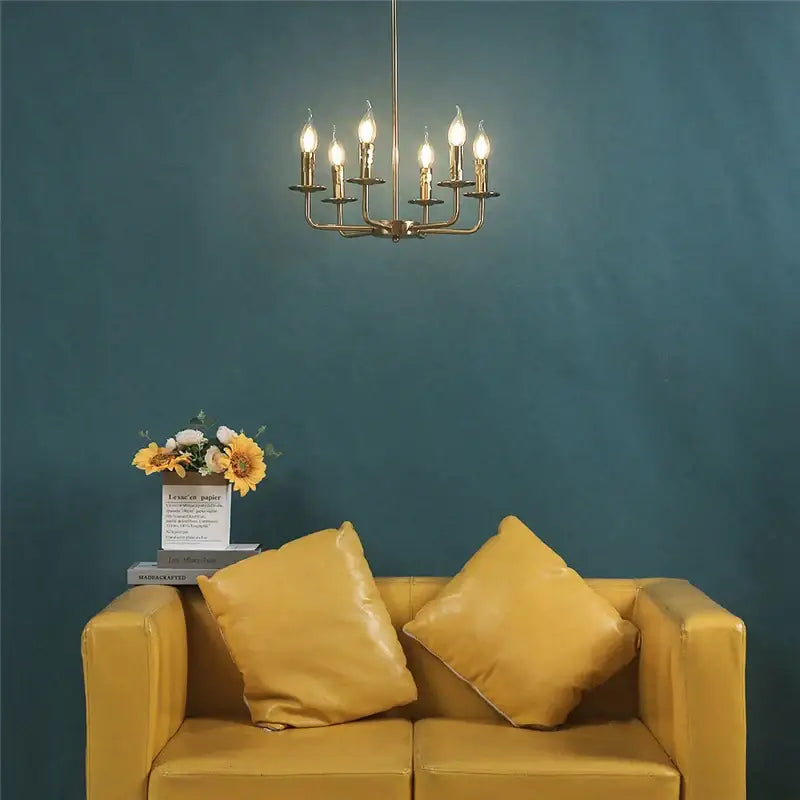 Brass iron art chandelier lights for dining room candle fixtures