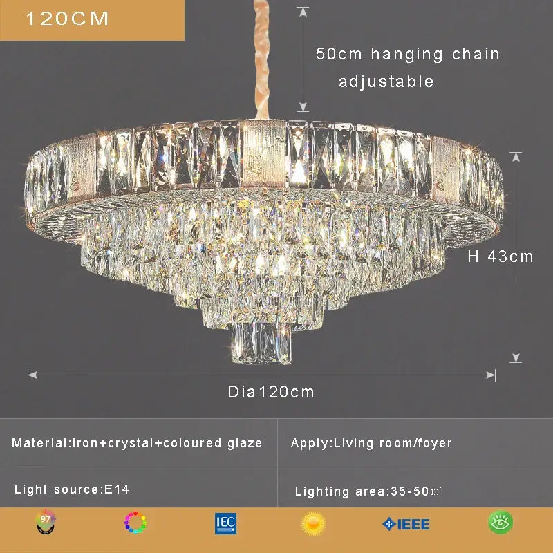 Brass multi tiered crystal ceiling chandelier living room