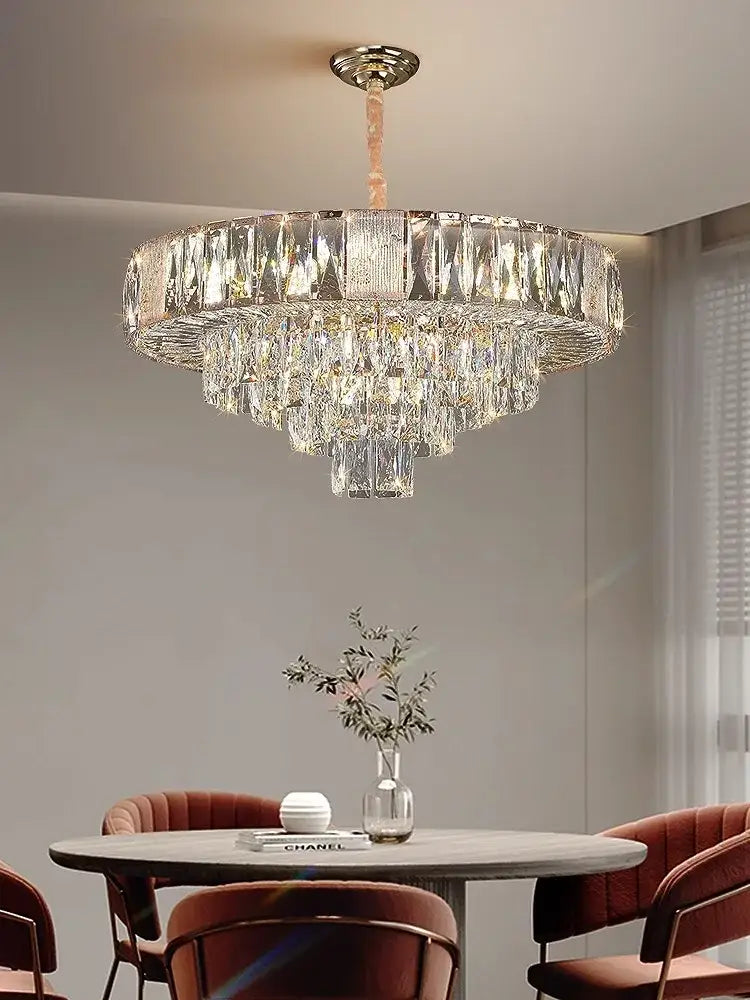 Brass multi tiered crystal ceiling chandelier living room
