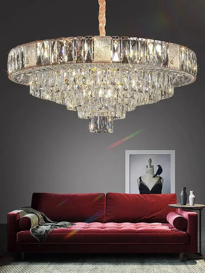 Brass multi tiered crystal ceiling chandelier living room