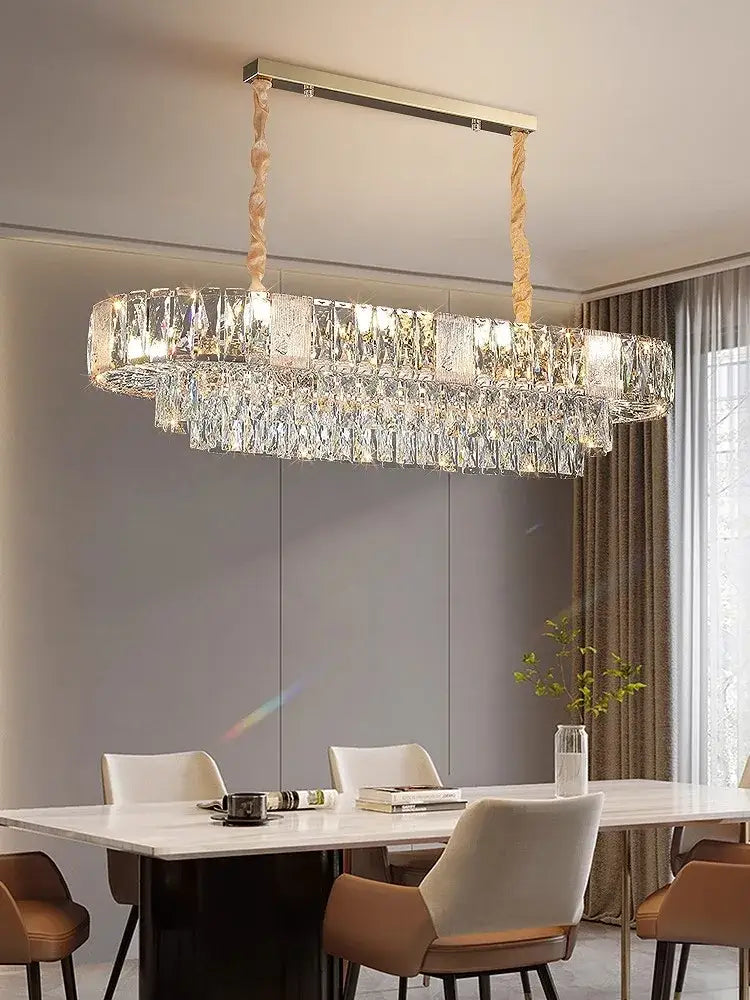 Brass multi tiered crystal ceiling chandelier living room