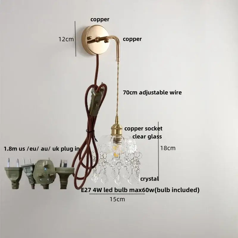 Brass petal glass adjustable led wall light bedroom