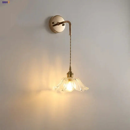 Brass petal glass adjustable led wall light bedroom