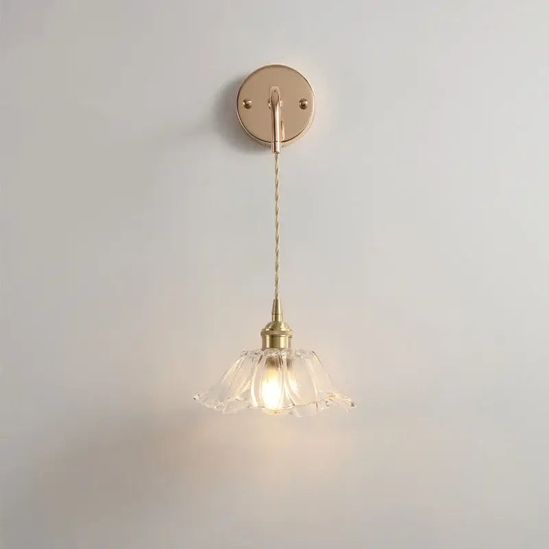 Brass petal glass adjustable led wall light bedroom