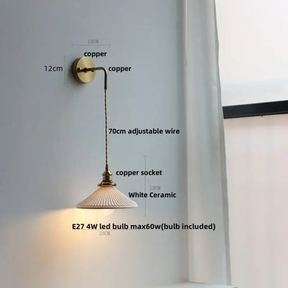 Brass petal glass adjustable led wall light bedroom