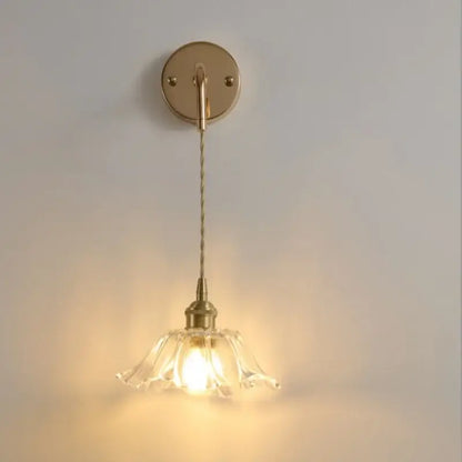Brass petal glass adjustable led wall light bedroom