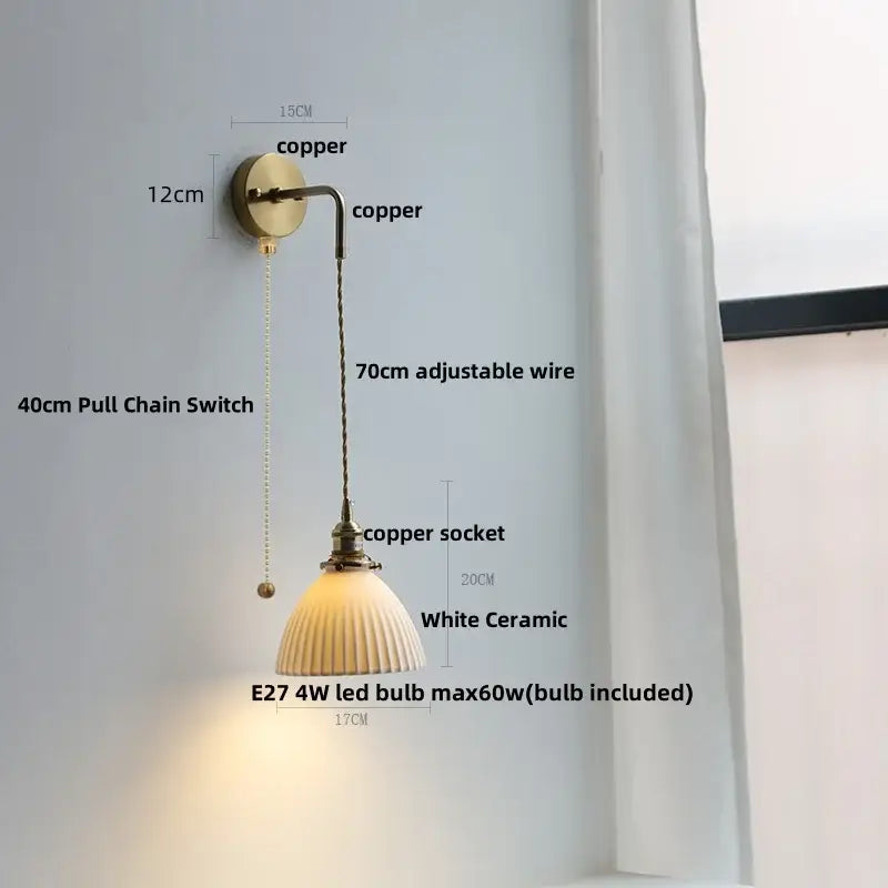 Brass petal glass adjustable led wall light bedroom