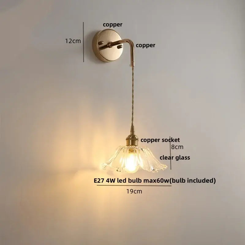 Brass petal glass adjustable led wall light bedroom