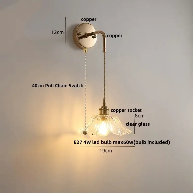 Brass petal glass adjustable led wall light bedroom