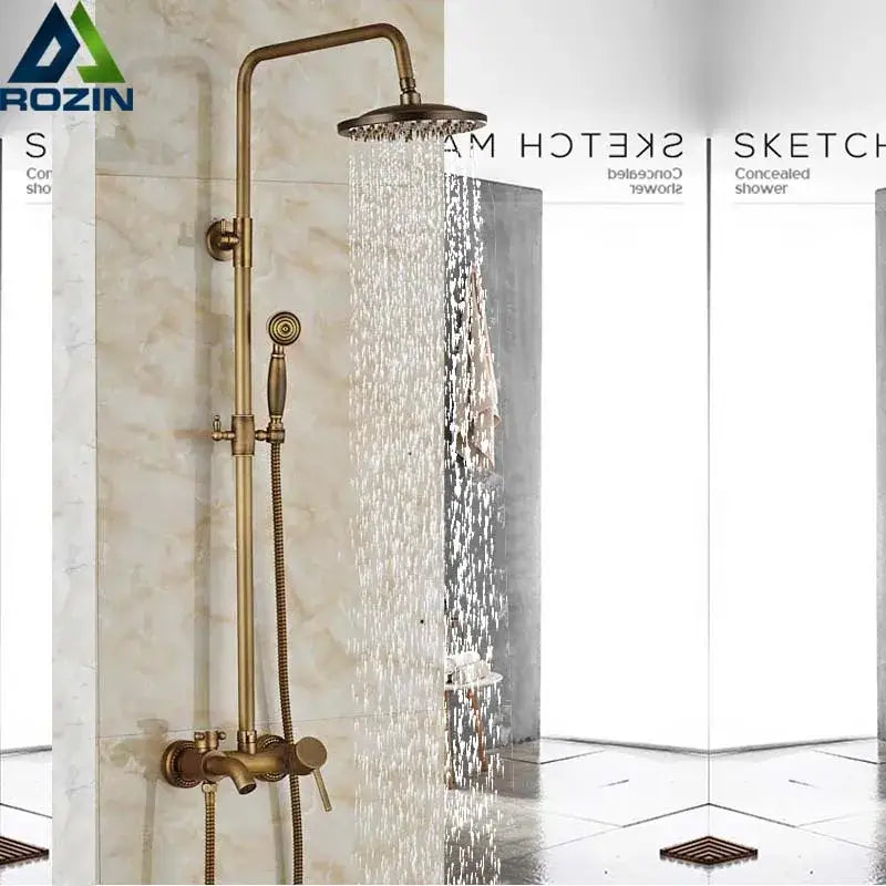 Brass rainfall shower faucet with handheld spray bathroom set