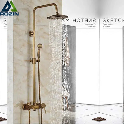Brass rainfall shower faucet with handheld spray bathroom set