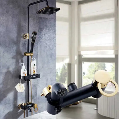 Brass rainfall shower faucet with handheld spray bathroom set