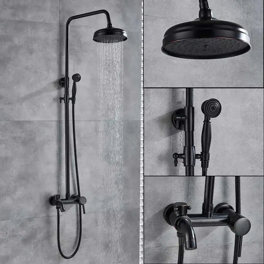 Brass rainfall shower faucet with handheld spray bathroom set