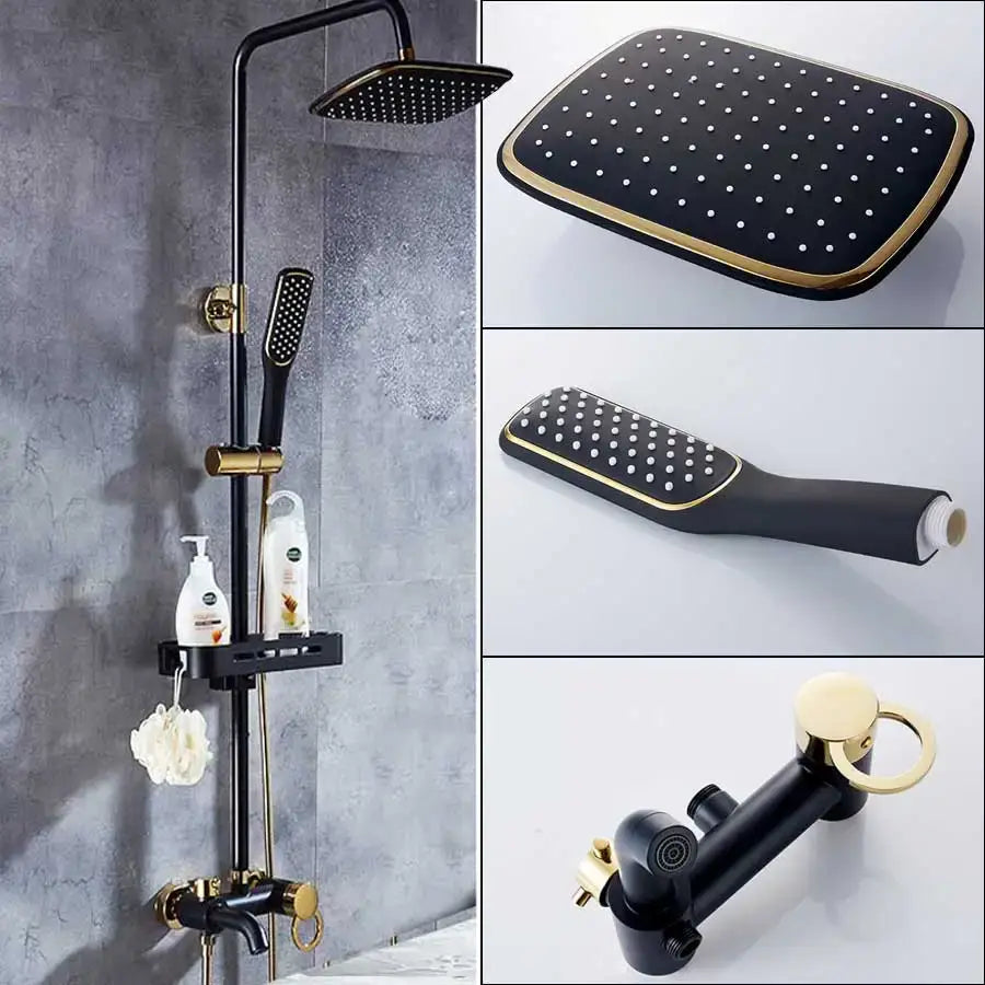 Brass rainfall shower faucet with handheld spray bathroom set