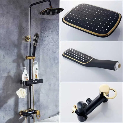 Brass rainfall shower faucet with handheld spray bathroom set
