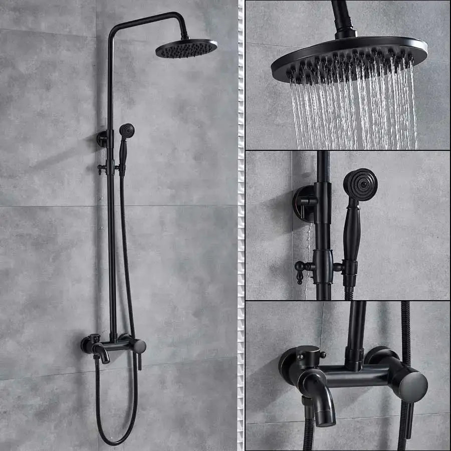 Brass rainfall shower faucet with handheld spray bathroom set