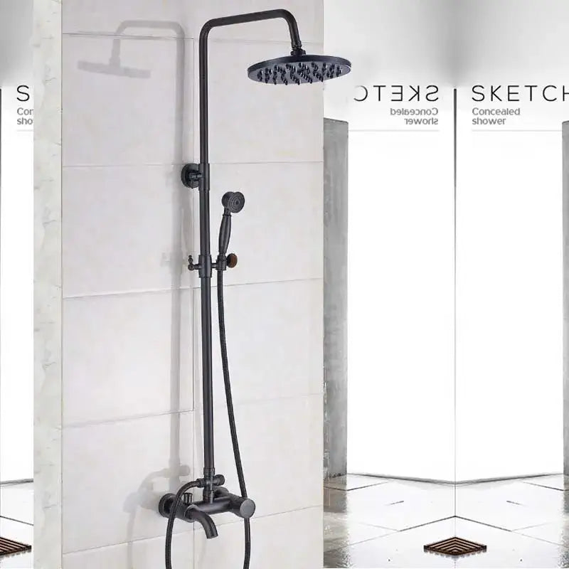 Brass rainfall shower faucet with handheld spray bathroom set