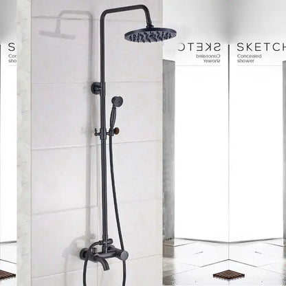 Brass rainfall shower faucet with handheld spray bathroom set