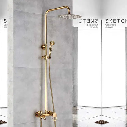 Brass rainfall shower faucet with handheld spray bathroom set