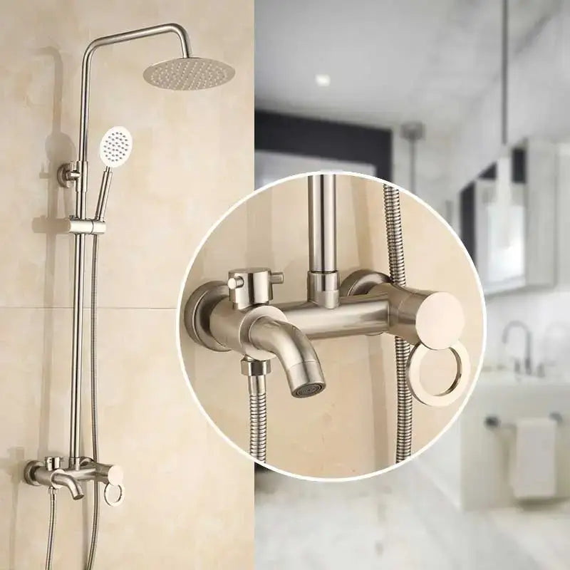 Brass rainfall shower faucet with handheld spray bathroom set