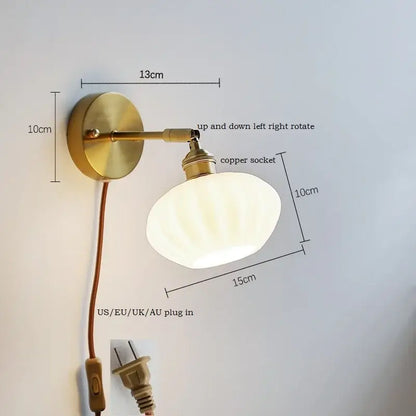 Brass ribbed ceramic led wall sconce lamp for bedroom mirror lighting
